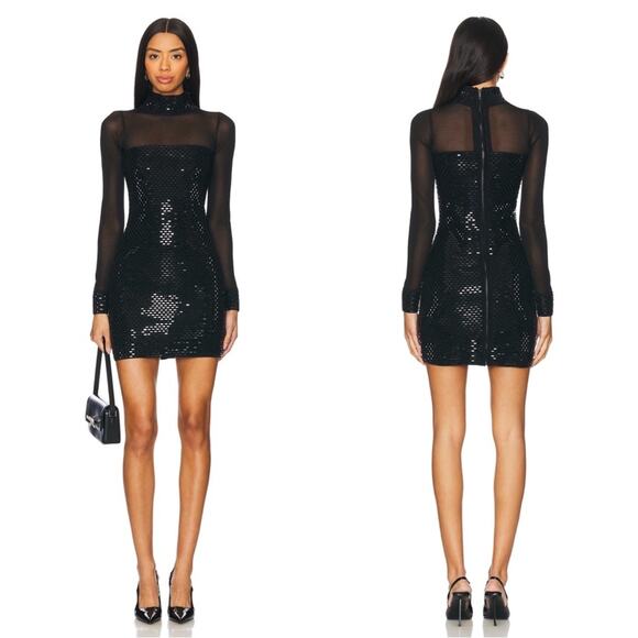 Retrofete Willow Sheer Knit Crystal Embellished Long Sleeve Mini Dress Sz S - Picture 1 of 11